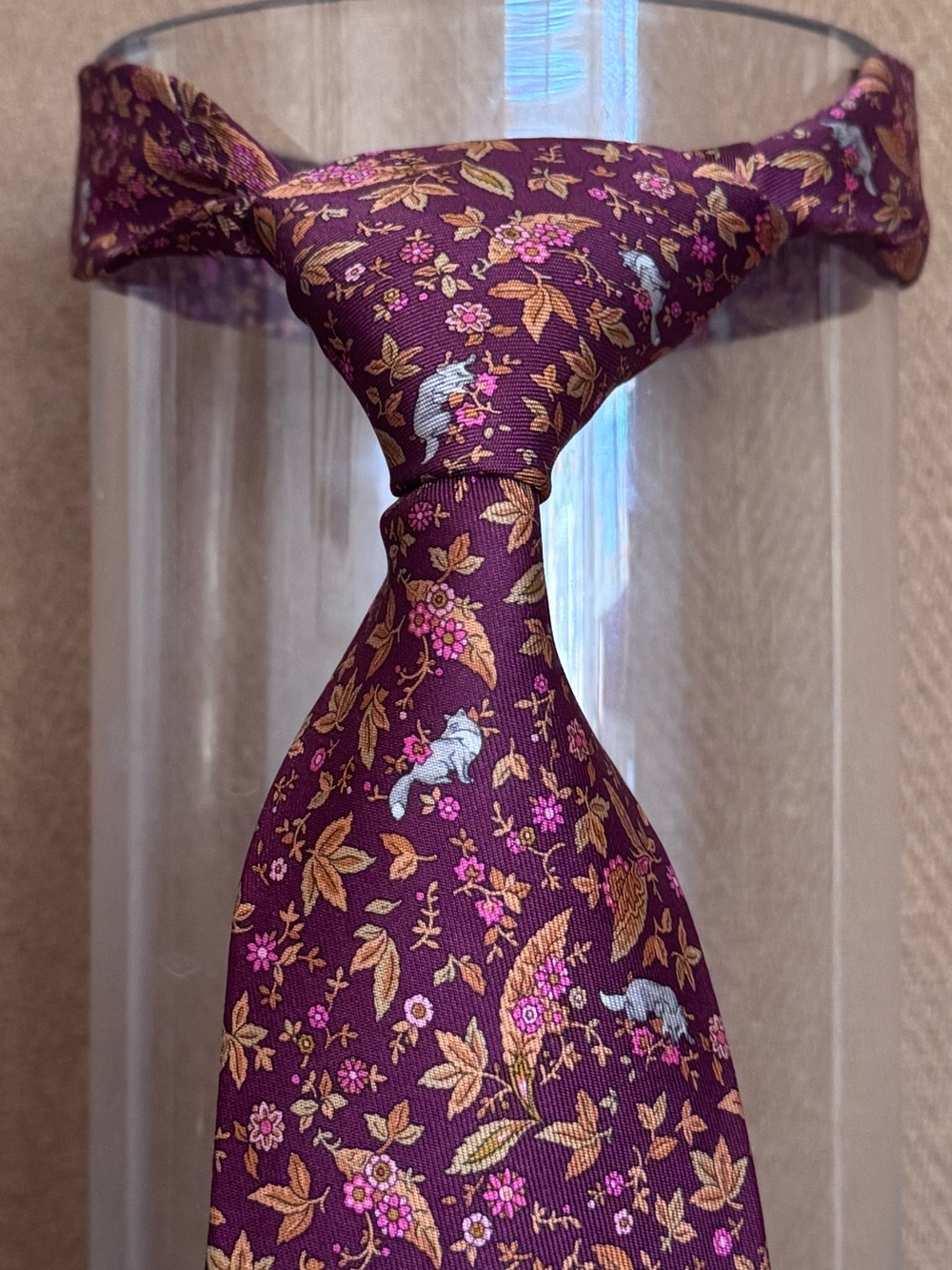 Salvatore Ferragamo Purple Fox & Floral Silk Tie – Made in Italy